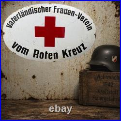 Vintage Old 1WK Era Red Cross Enamel Advertisement Shield WW1 Enamel Plaque WW2