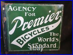 Vintage Old'AGENCY FOR PREMIER BICYCLES' Sign Board Double Sided London Rare