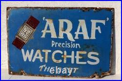 Vintage Old ARAF Precision Watches Ad Porcelain Enamel Sign Board Switzerland