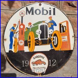 Vintage Old Antique Rare Gargoyle Mobil Oil Adv. Porcelain Enamel Sign Board