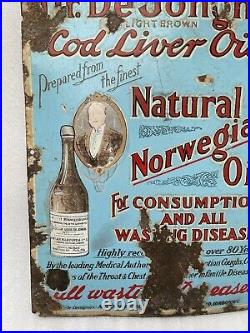 Vintage Old Dr De Jongh's Cod Liver Norwegian Oil Enamel Sign London Nh5918