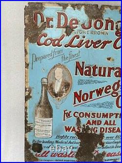 Vintage Old Dr De Jongh's Cod Liver Norwegian Oil Enamel Sign London Nh5918