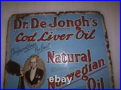 Vintage Old Dr. De Jongh's Cod Liver Norwegian Pharma Oil Enamel Sign London