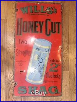Vintage Old Metal Enamel Sign Wills Honey Cut Shag 46cm x 97cm