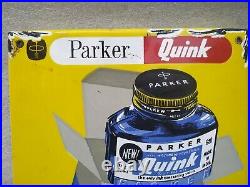 Vintage Old Original Porcelain Enamel Ad Sign Parker Quink Ink Pen Box Flange