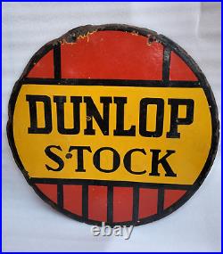 Vintage Old Original Porcelain Enamel Sign Dunlop Stock Dunlop Tyre 24 X 24 Inch