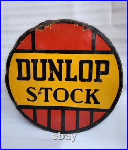 Vintage Old Original Porcelain Enamel Sign Dunlop Stock Dunlop Tyre 24 X 24 Inch