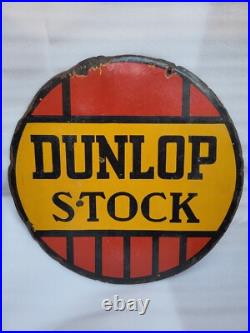 Vintage Old Original Porcelain Enamel Sign Dunlop Stock Dunlop Tyre 24 X 24 Inch