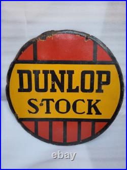 Vintage Old Original Porcelain Enamel Sign Dunlop Stock Dunlop Tyre 24 X 24 Inch