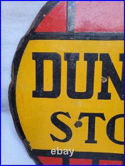 Vintage Old Original Porcelain Enamel Sign Dunlop Stock Dunlop Tyre 24 X 24 Inch