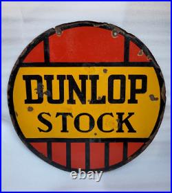Vintage Old Original Porcelain Enamel Sign Dunlop Stock Dunlop Tyre 24 X 24 Inch