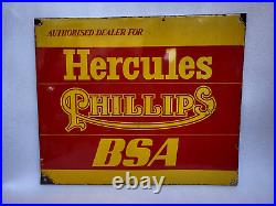 Vintage Old Original Porcelain Enamel Sign Hercules Phillips Bsa Cycle Sign #