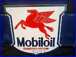Vintage Old Original Porcelain Enamel Sign Mobil Oil Pigasus & Flange Gasoline