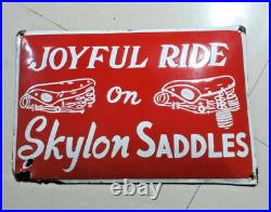 Vintage Old Original Porcelain Enamel Sign Skylon Saddles Joyful Ride Germany #