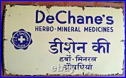 Vintage Old Porcelain Enamel Sign De Chanes Herbo Mineral Medicines Pharma India