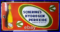 Vintage Old Porcelain Enamel Sign Scherings Hydrogen Peroxide Medicinal 1930 #