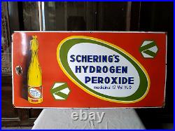 Vintage Old Porcelain Enamel Sign Scherings Hydrogen Peroxide Medicinal 1930 #