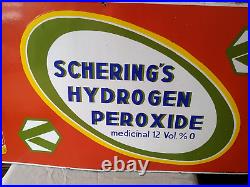 Vintage Old Porcelain Enamel Sign Scherings Hydrogen Peroxide Medicinal 1930 #