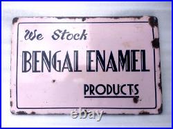Vintage Old Porcelain Enamel Sign We Stock Bengal Enamel Products Collectible #