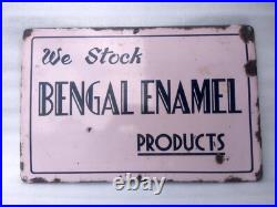 Vintage Old Porcelain Enamel Sign We Stock Bengal Enamel Products Collectible #