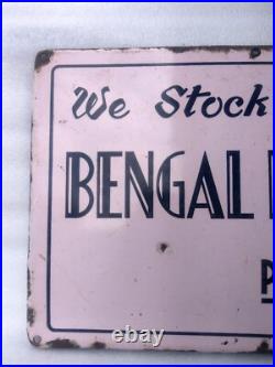 Vintage Old Porcelain Enamel Sign We Stock Bengal Enamel Products Collectible #