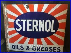 Vintage Old Rare Double Sided'STERNOL OILS & GREASES' Enamel Sign Board London