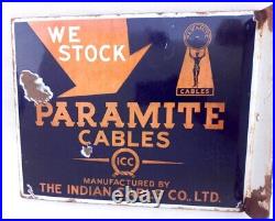Vintage Old Rare Paramite Cables The Indian Cable Co. Ad Porcelain Enamel Sign