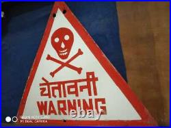 Vintage Old Rare Triangle Shape Scary Handmade Danger Enamel Unique Sign Board