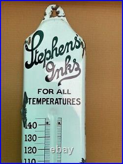 Vintage Old'Stephens Inks' Enamel Signboard Thermometer Wall 36 Collectible