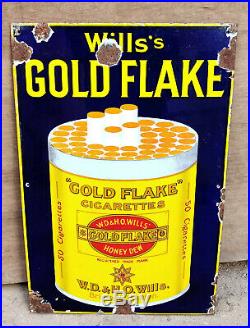 Vintage Old WD & HO Wills Gold Flake Honey Dew Cigarette Enamel Sign Board 1930s
