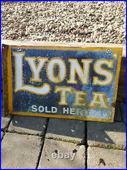 Vintage Original 1930s LYONS TEA Double Sided Enamel Tin Advertising Sign