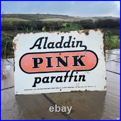 Vintage Original Aladdin Pink Paraffin Enamel Sign