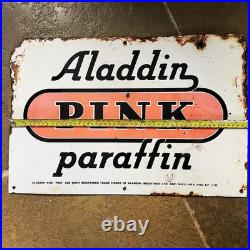 Vintage Original Aladdin Pink Paraffin Enamel Sign