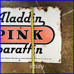 Vintage Original Aladdin Pink Paraffin Enamel Sign