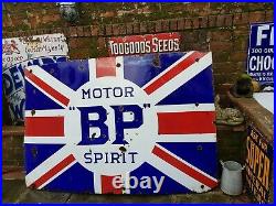 Vintage Original BP Motor Spirit Enamel Advertising Sign Single Sided