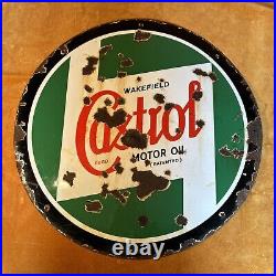 Vintage Original Castrol Enamel Round Sign, 24