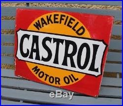Vintage Original Castrol Enamel Sign Double Sided Petrol Pump Oil Can 30s Garage