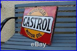 Vintage Original Castrol Enamel Sign Double Sided Petrol Pump Oil Can 30s Garage