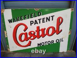 Vintage Original Castrol Motor Oil Wakefield Patent Porcelain Enamel Sign 1930