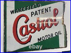 Vintage Original Castrol Motor Oil Wakefield Patent Porcelain Enamel Sign 1930