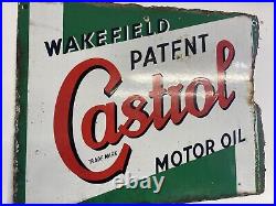 Vintage Original Castrol Motor Oil Wakefield Patent Porcelain Enamel Sign 1930
