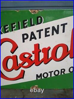 Vintage Original Castrol Motor Oil Wakefield Patent Porcelain Enamel Sign 1930