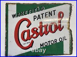 Vintage Original Castrol Motor Oil Wakefield Patent Porcelain Enamel Sign 1930