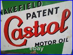 Vintage Original Castrol Motor Oil Wakefield Patent Porcelain Enamel Sign 1930