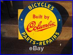 Vintage Original Columbia Bicycle Double Sided Flange Metal Enamel Sign Vintage Original Columbia Bicycle Double Sided Flange Metal Enamel Sign