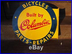 Vintage Original Columbia Bicycle Double Sided Flange Metal Enamel Sign Vintage Original Columbia Bicycle Double Sided Flange Metal Enamel Sign
