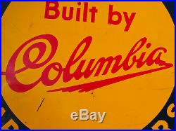 Vintage Original Columbia Bicycle Double Sided Flange Metal Enamel Sign Vintage Original Columbia Bicycle Double Sided Flange Metal Enamel Sign