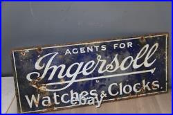 Vintage Original Double Sided AGENTS FOR INGERSOLL WATCHES & CLOCKS Enamel Sign