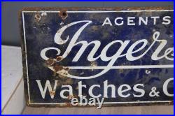Vintage Original Double Sided AGENTS FOR INGERSOLL WATCHES & CLOCKS Enamel Sign