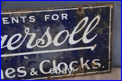 Vintage Original Double Sided AGENTS FOR INGERSOLL WATCHES & CLOCKS Enamel Sign
